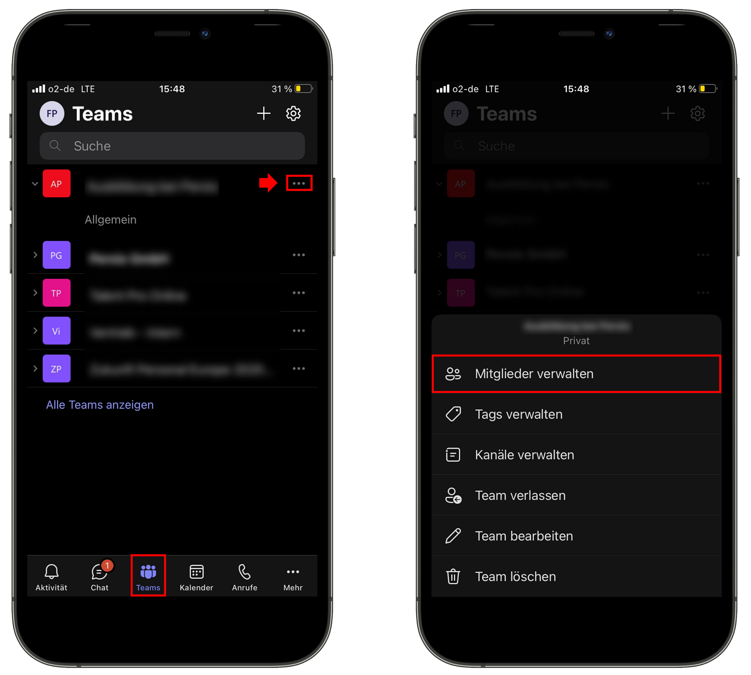 In der Teams-App für iOS können Sie ganz einfach Mitglieder hinzufügen.