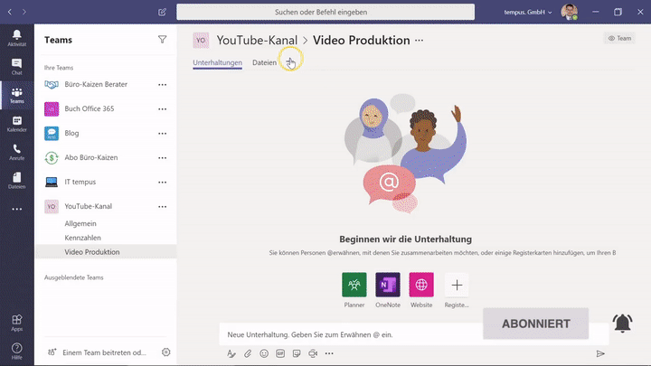 In Microsoft Teams können Sie für jedes Team zusätzliche Registerkarten hinzufügen.
