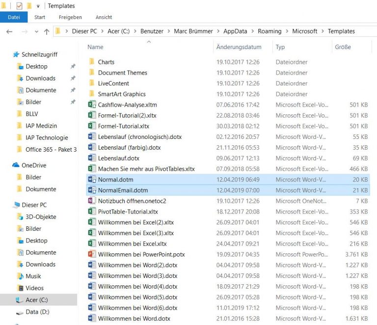 Schnellbausteine aus Word und Outlook auf neuen PC kopieren