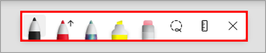 In Microsoft Whiteboard können Sie mit verschiedenen Stiften, der Lassoauswahl und einem Lineal arbeiten.