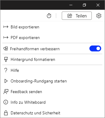 In den erweiterten Einstellungen in Microsoft Whiteboard können Sie beispielsweise die Funktionen "Freihandformen verbessern" aktivieren.