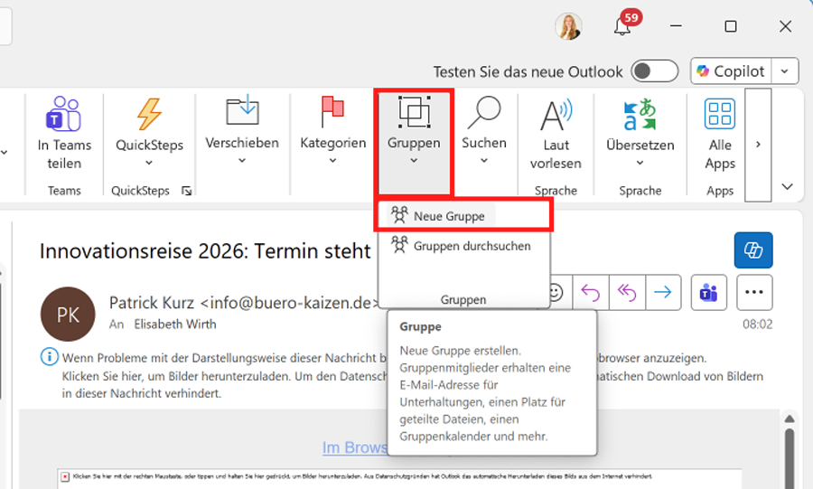 Microsoft 365-Gruppen am Beispiel Outlook