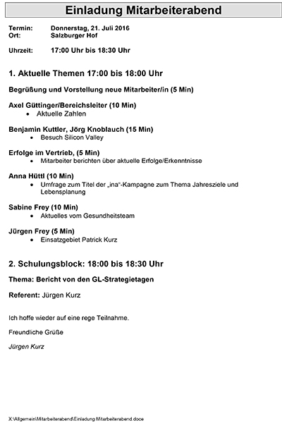 Einladung zum Mitarbeiterabend