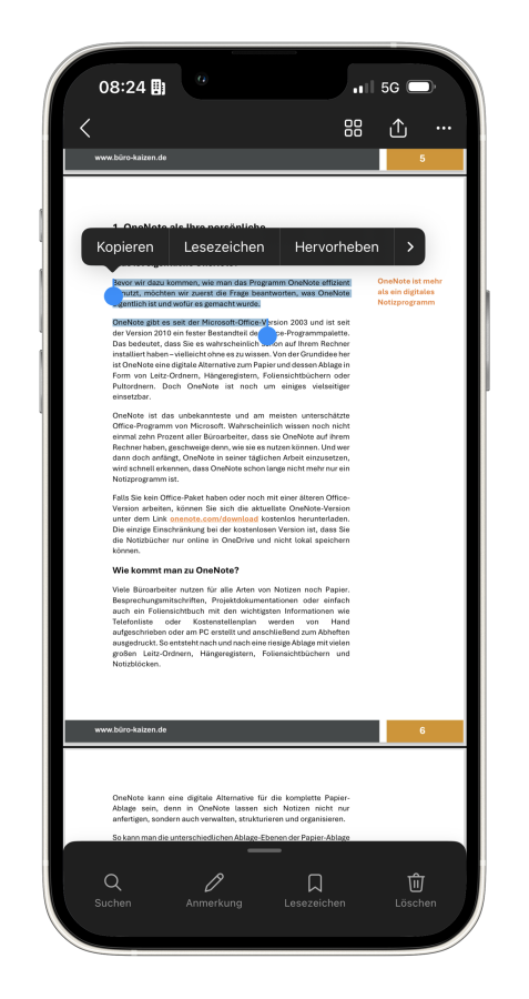 OCR-Funktion OneDrive-App