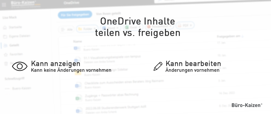 OneDrive Inhalte teilen vs. freigeben
