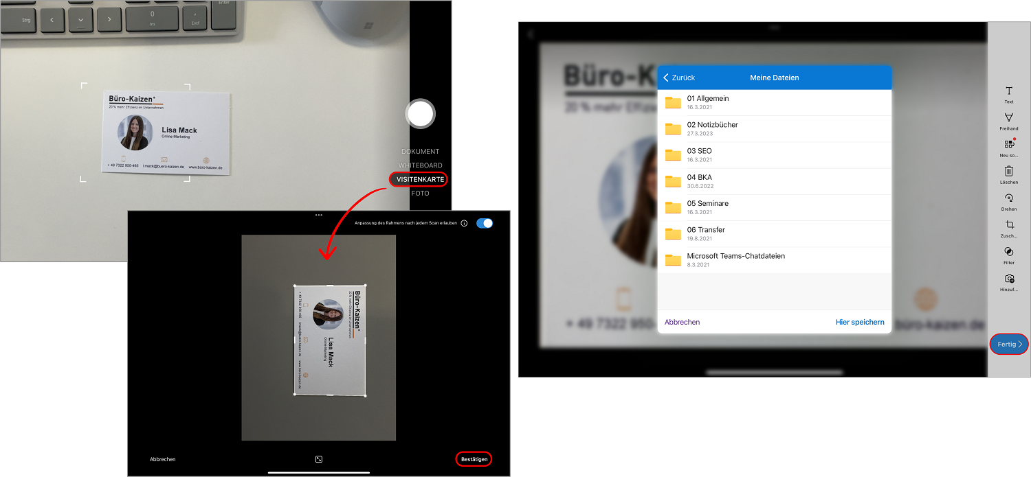 Dokumente scannen mit OneDrive auf dem iPad