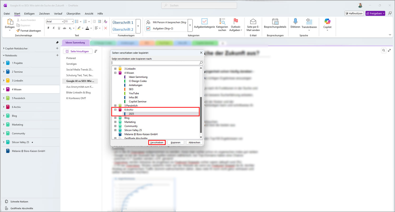 OneNote archivieren Abschnitt hinzufügen