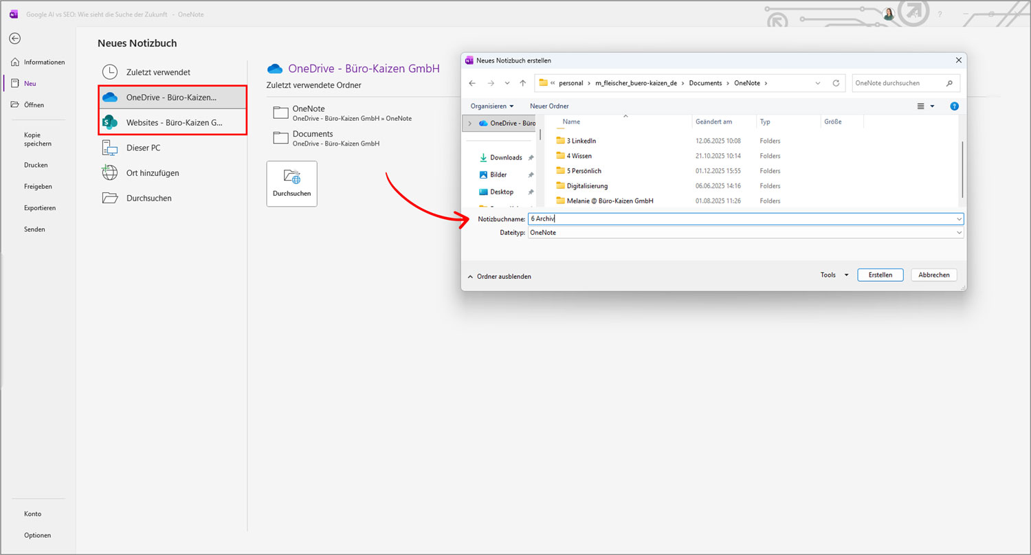 OneNote archivieren Notizbuch speichern