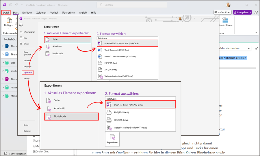 OneNote Backup exportieren