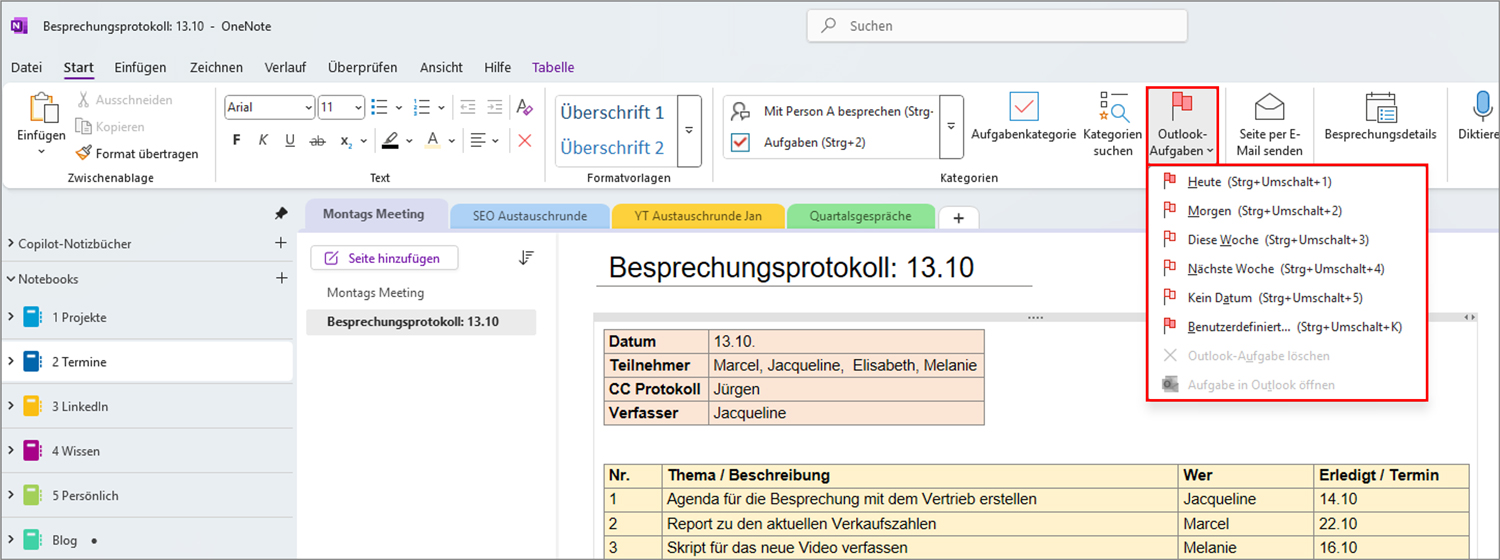 OneNote Besprechungsprotokoll Aufgabe erstellen