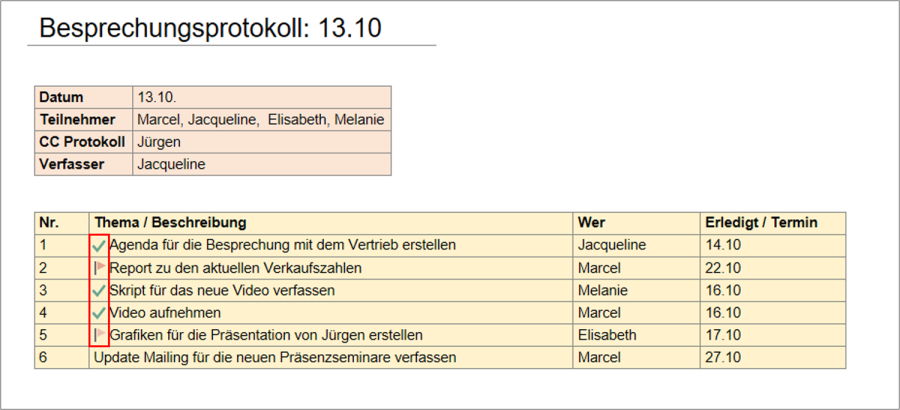 OneNote Besprechungsprotokoll Aufgaben nachverfolgen