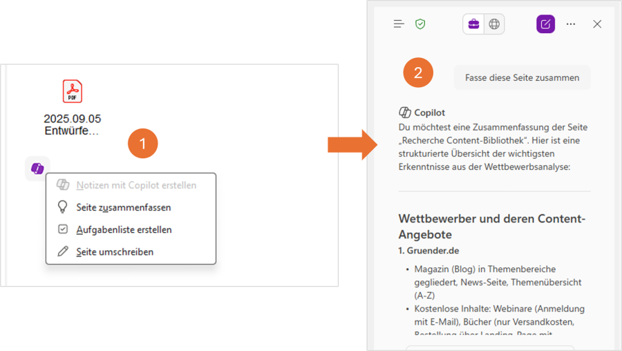 OneNote Copilot Eingabeaufforderung im Chat-Fenster