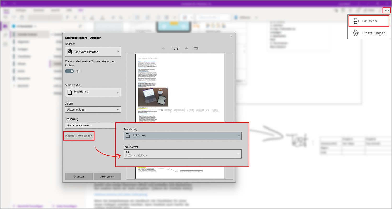 Probleme beim Drucken in OneNote (Windows 10 App)