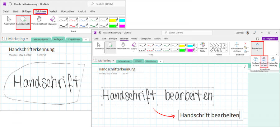 OneNote Handschrift in Text umwandeln.