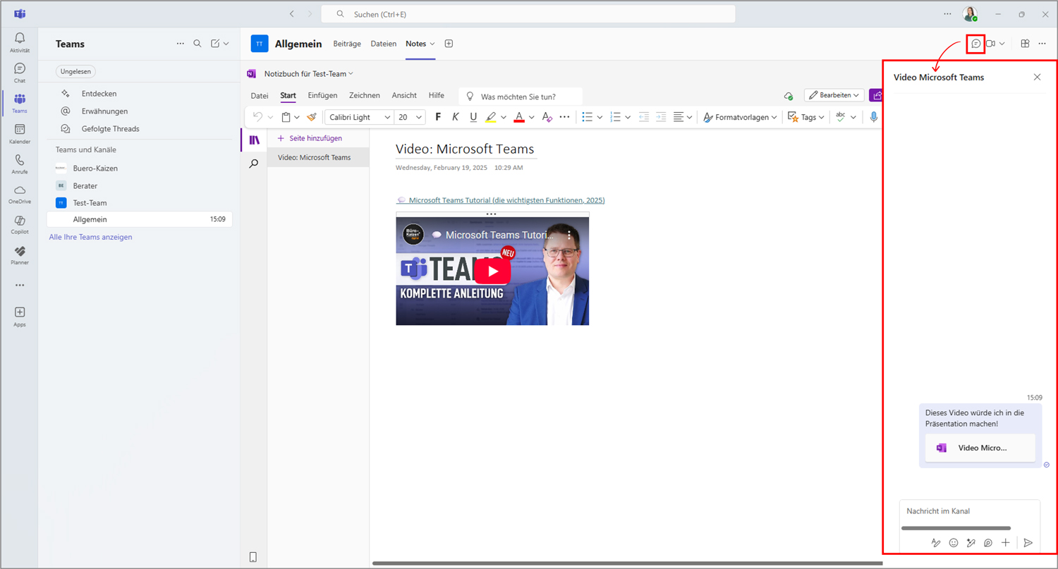 OneNote in Teams einbinden Chat