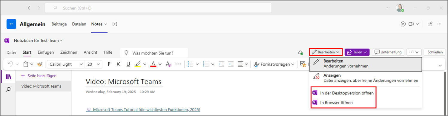 OneNote in Teams einbinden Desktopversion vs. Web