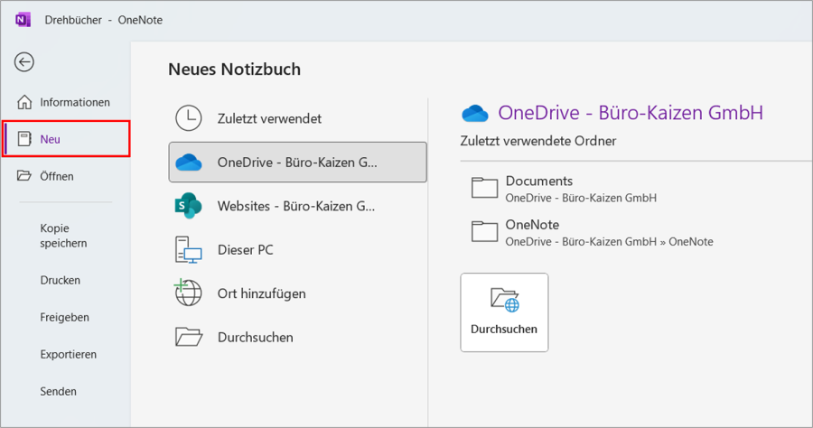 OneNote Notizbuch Struktur neues Notizbuch anlegen