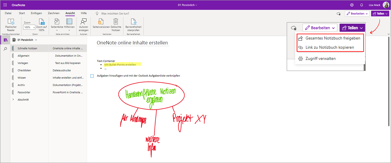 OneNote Inhalte online erstellen
