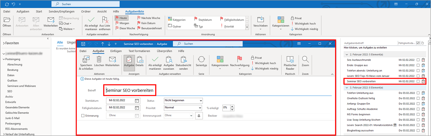 Sie können eine Aufgabe in Outlook erstellen und diese mit einem OneNote-Abschnitt verbinden.