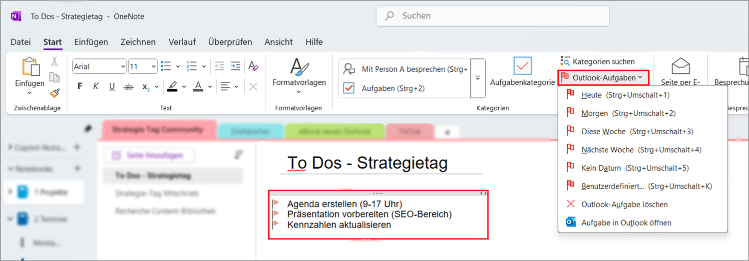 OneNote & Outlook Aufgaben verknüpfen