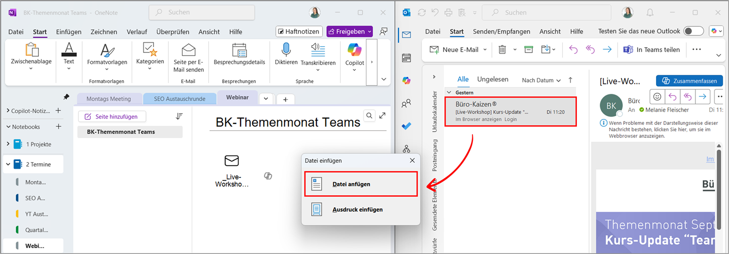 OneNote & Outlook Mail verlinken