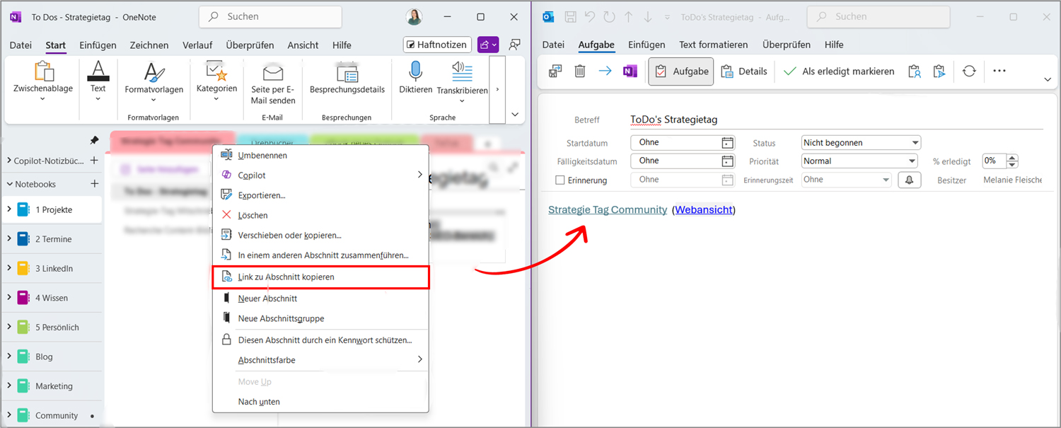 OneNote & Outlook verlinken