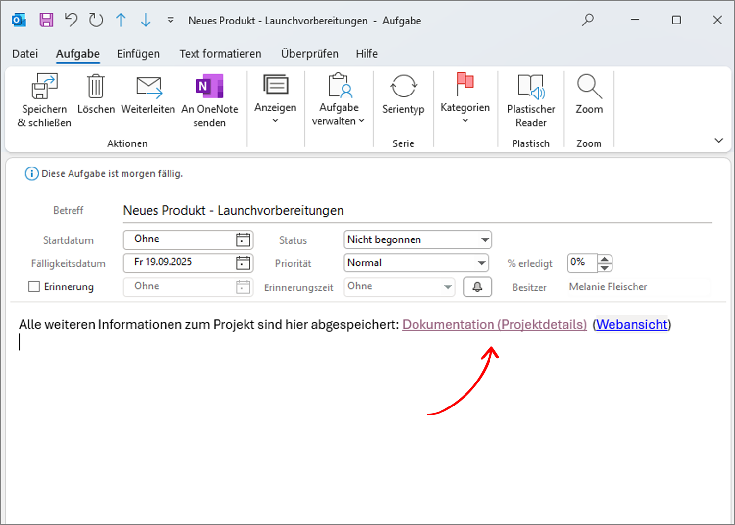 OneNote Projektmanagement Link Outlook