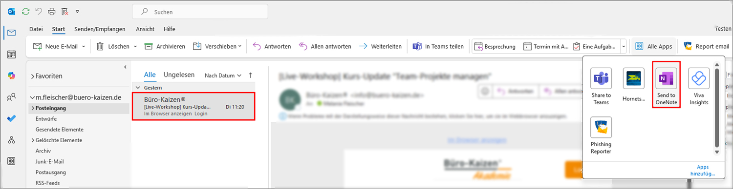 OneNote & Outlook Plug In an OneNote senden