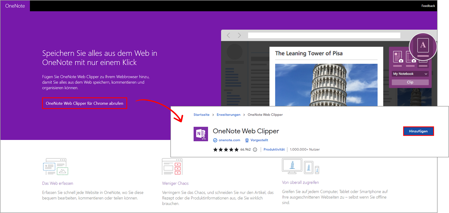 Installation des OneNote Webclippers