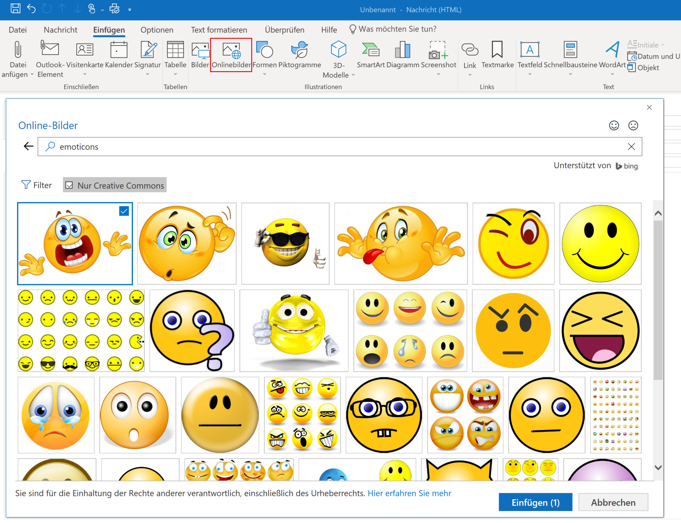 Email einfügen in outlook 2007 smileys Emojis in