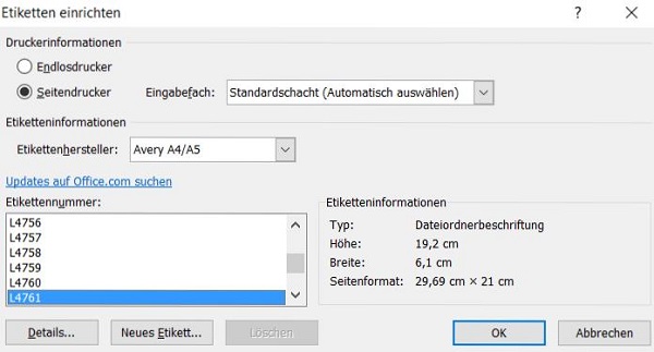 Ordnerrücken vorlage Etiketten einrichten