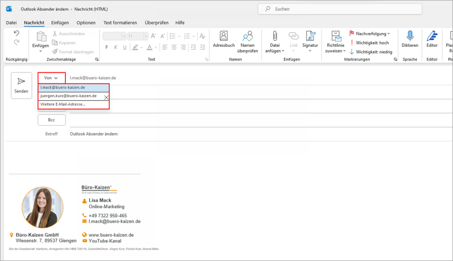 Outlook 2016 E Mail Adresse Anzeigen Nicht Name Outlook Absender ändern: Namen oder E-Mail-Adresse anpassen