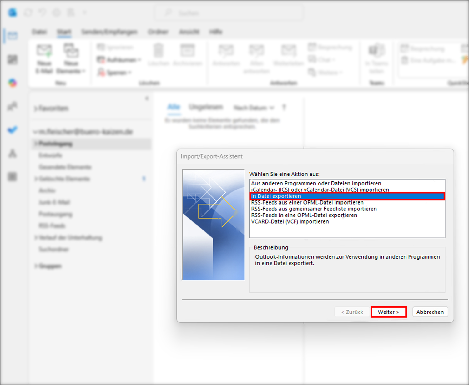 Outlook Adressbuch exportieren CSV Schritt 2