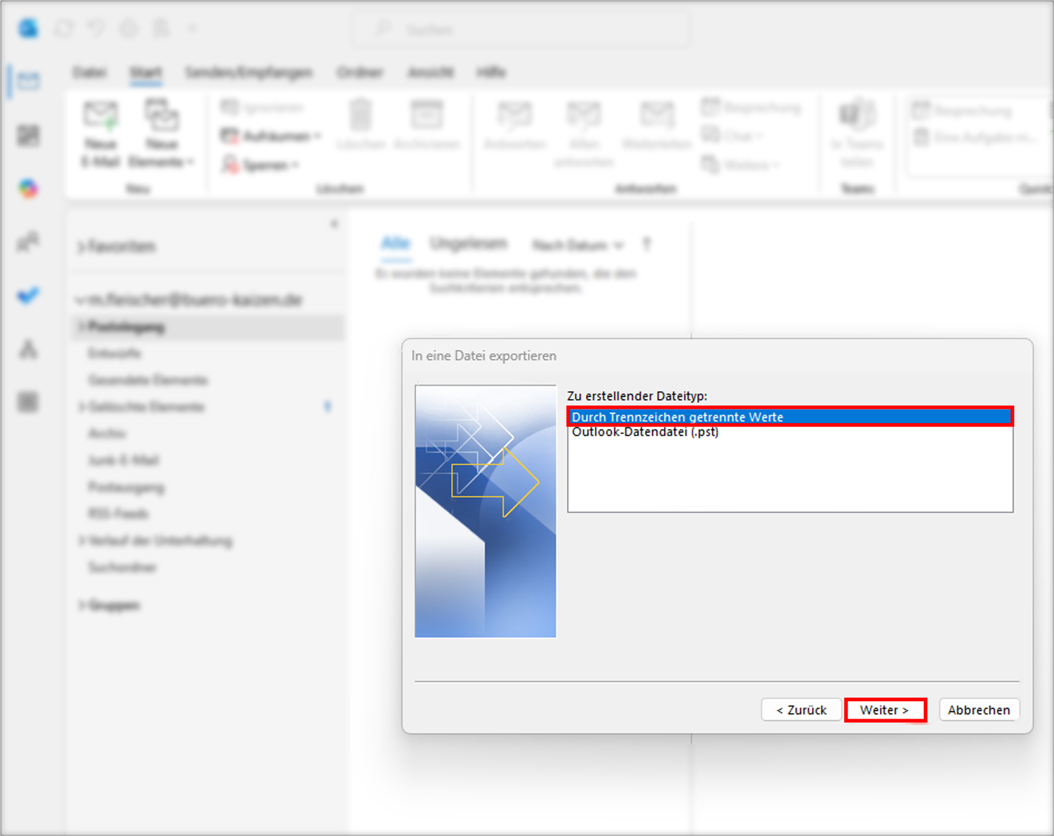 Outlook Adressbuch exportieren CSV Schritt 3