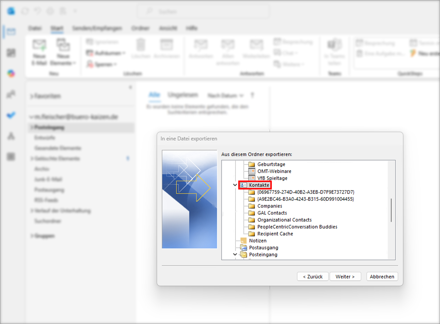 Outlook Adressbuch exportieren CSV Schritt 4