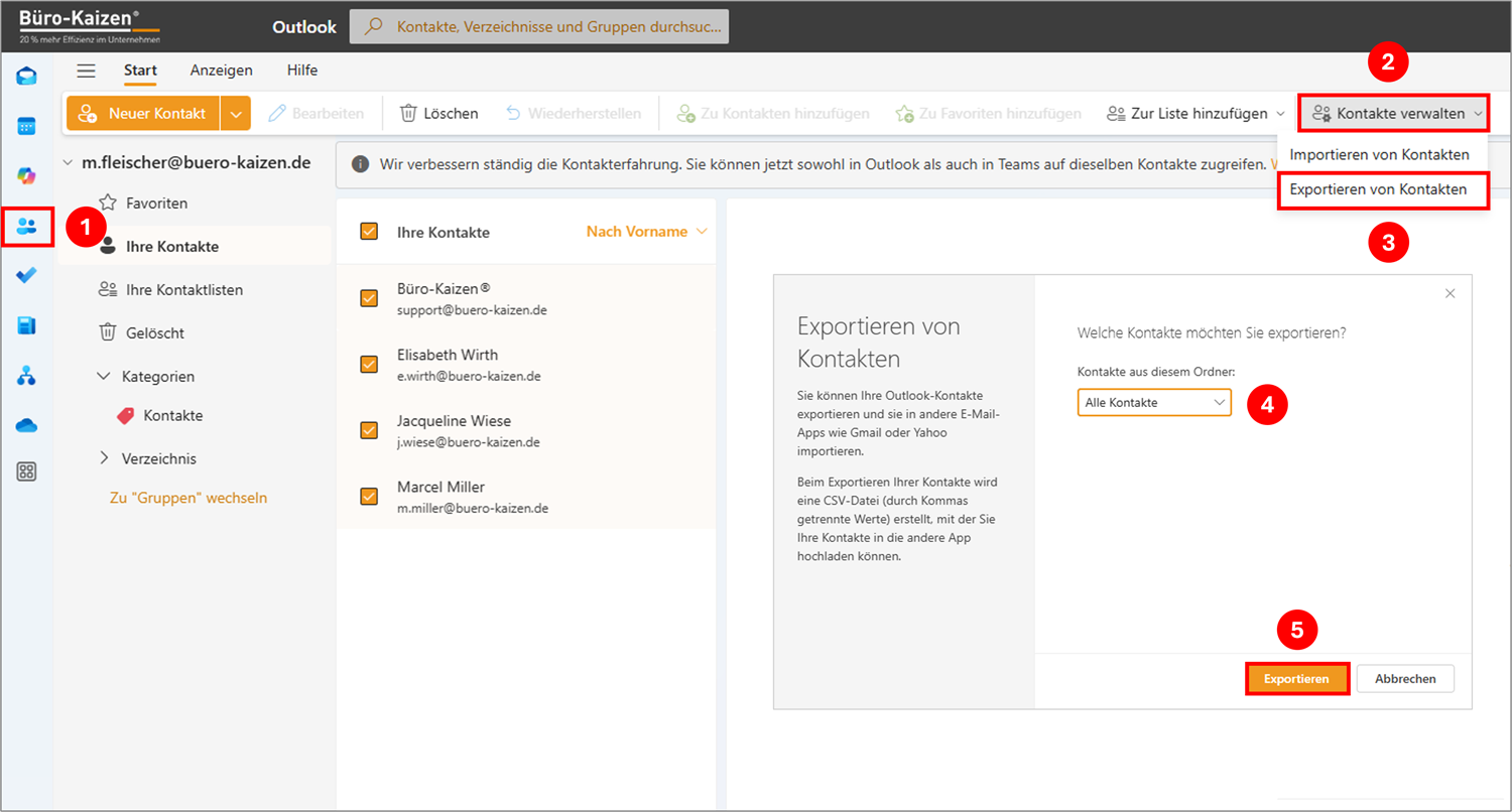 Outlook Adressbuch exportieren neues Outlook