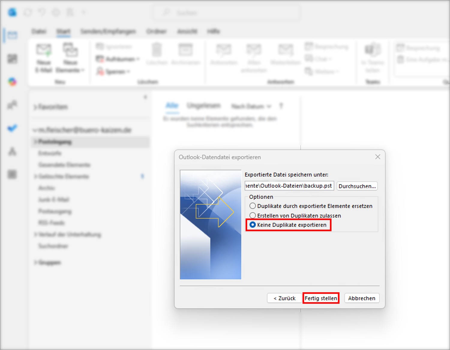 Outlook Adressbuch exportieren pst-Datei Schritt 3