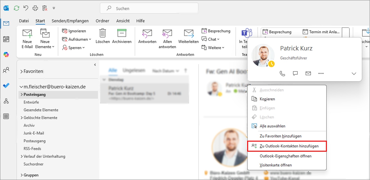Outlook Adressbuch Kontakt E-Mail