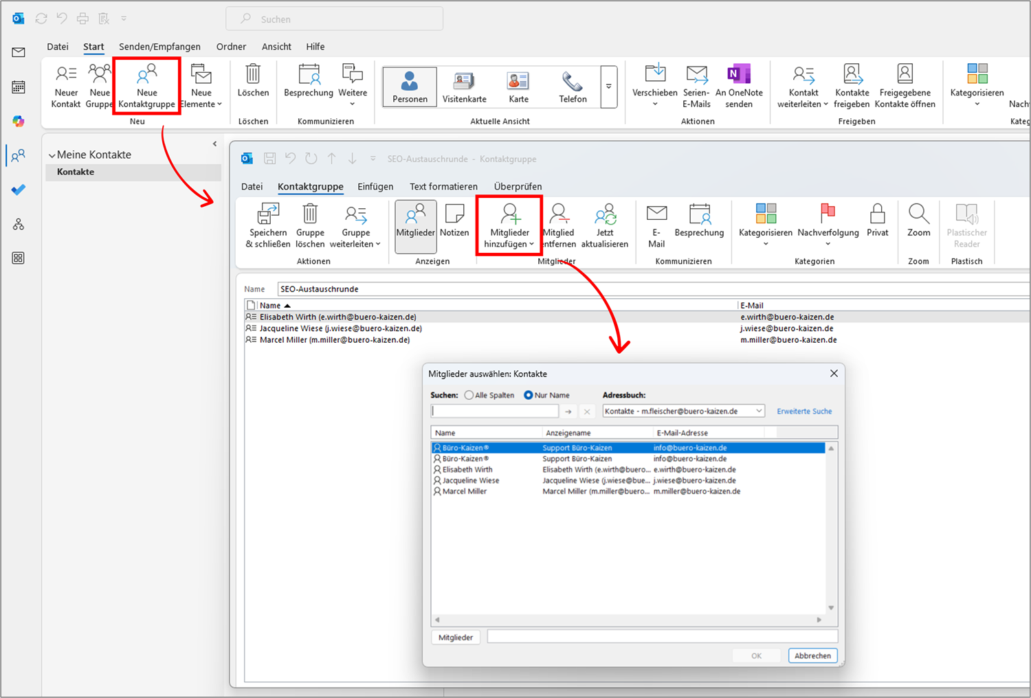 Outlook Adressbuch Kontaktgruppe