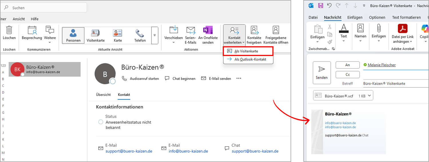 Outlook Adressbuch Visitenkarte weiterleiten
