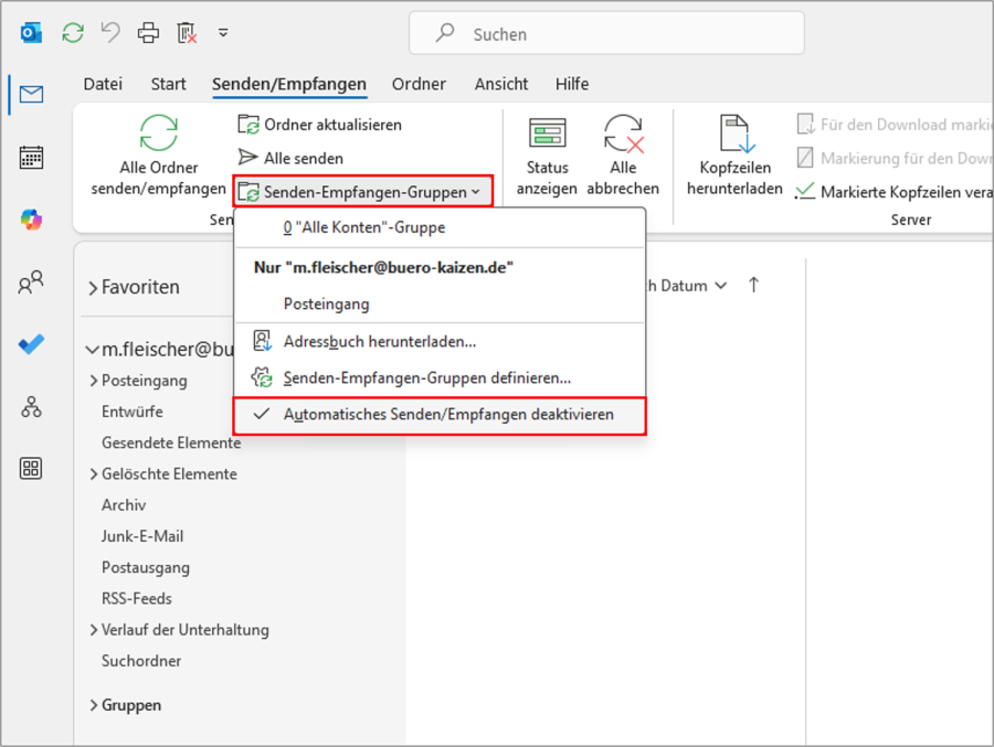 Outlook aktualisieren intervall deaktivieren