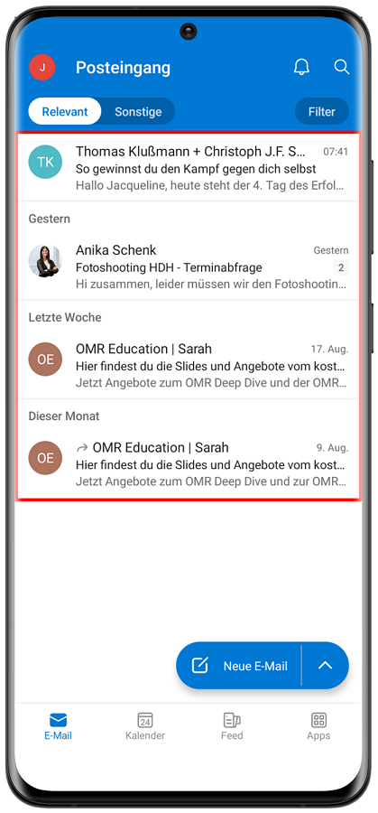 Sie können auch die Outlook-App für das Synchronisieren von Outlook für Android nutzen. 