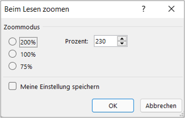 Outlook Ansicht vergrößern: Das Programm merkt sich individuelle Werte.