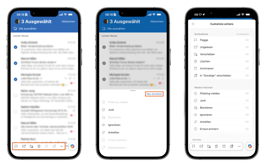 Outlook App Menüleiste anpassen