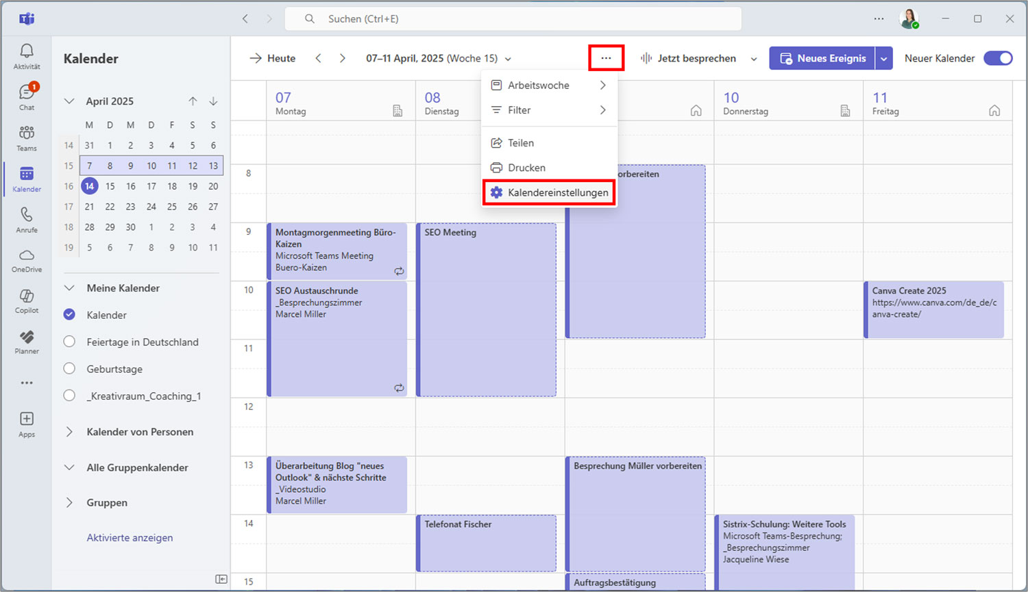 Outlook Arbeitszeit einstellen Teams
