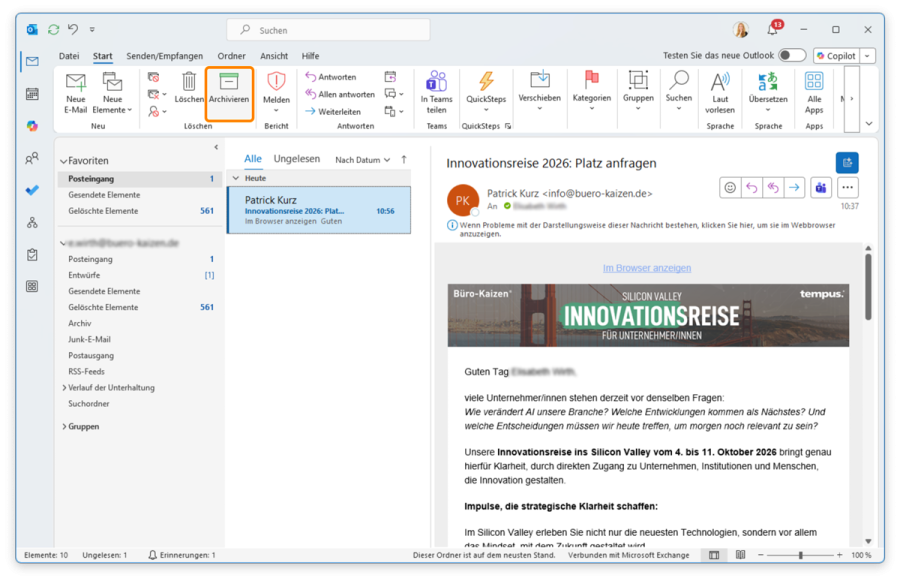 Outlook Archiv anlegen: Inbox-Zero-Strategie
