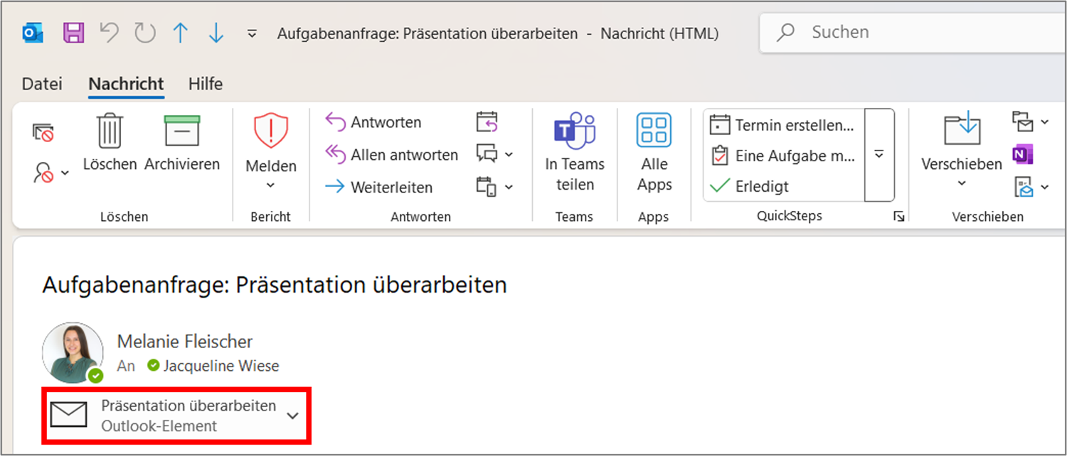 Outlook Aufgaben zuweisen Ansicht Empfänger