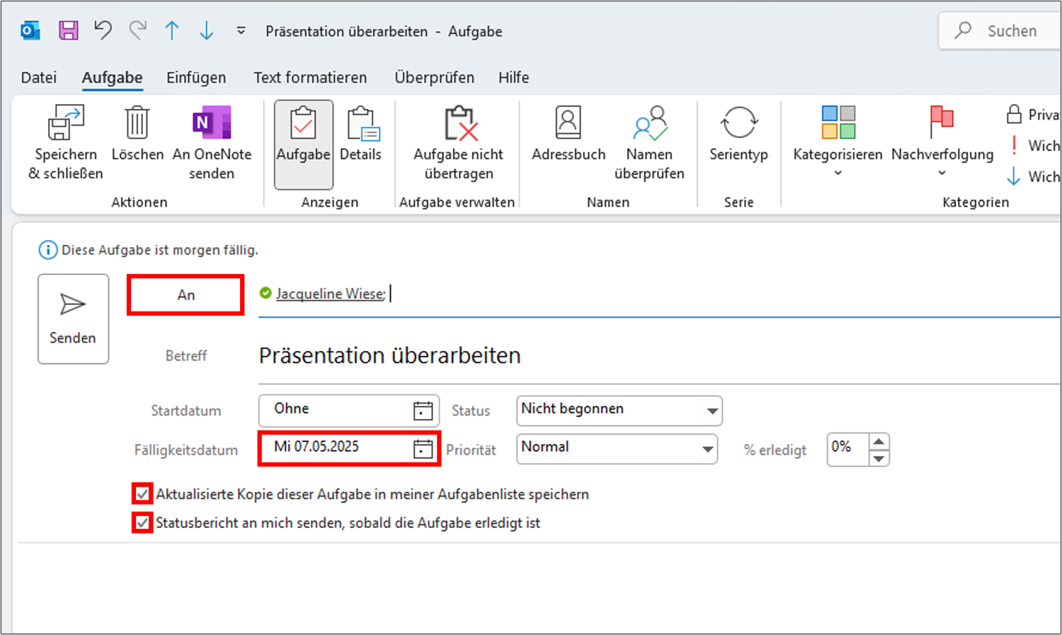 Outlook Aufgaben zuweisen Schritt 2