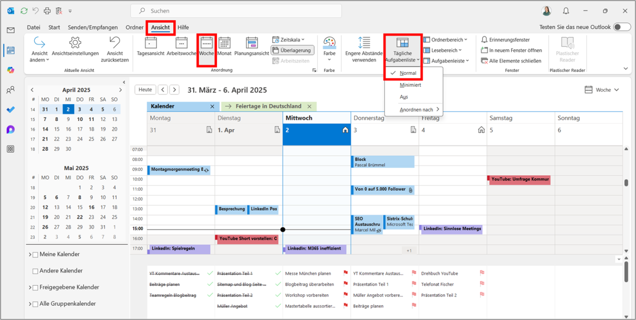Outlook Aufgaben im Kalender anzeigen – so geht´s