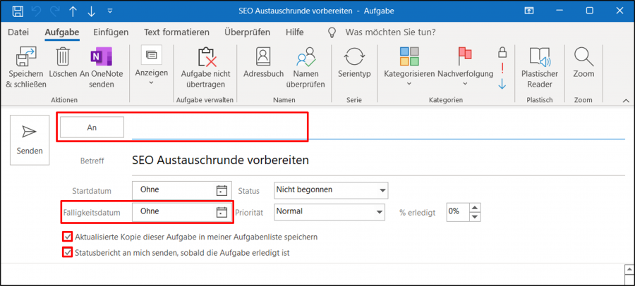 Auswählen des Mitarbeiters an den Sie mit Outlook eine Aufgaben zuweisen wollen.